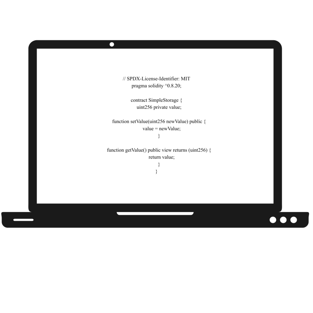 Computer mit einem Smart Contract Solidity Code