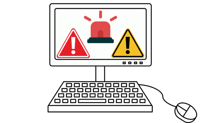 Computer mit Warnsignalen SCAM Alarm